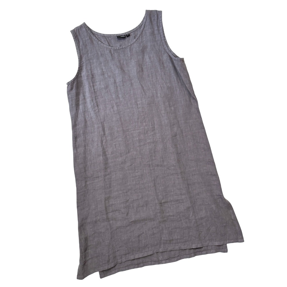 Lisa Bayne Shift Dress Womens XS Grey Linen Sleeveless Lagenlook Casual Relaxed